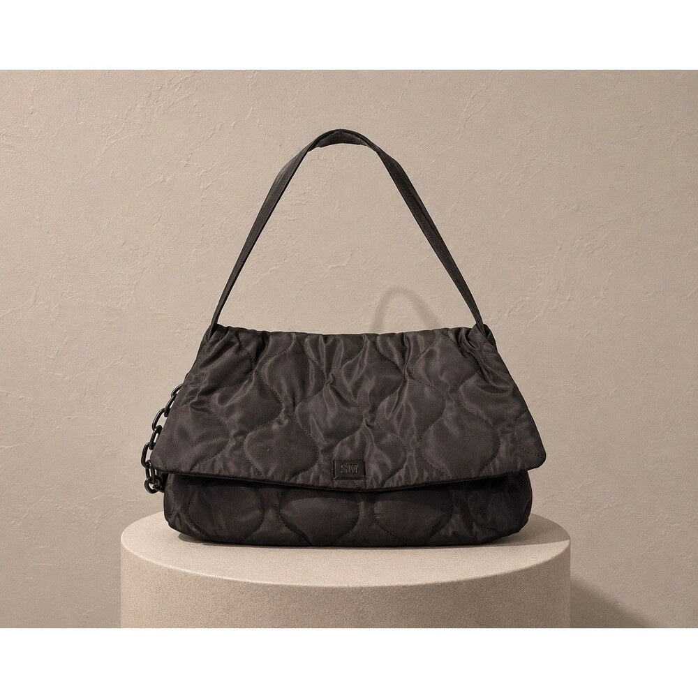 Steve Madden Quilted Puffer Black Shoulder Handbag  Chain Y2K Flap Purse